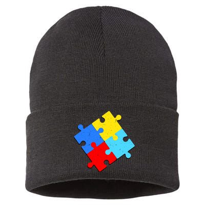 Vintage Autism Puzzle Sustainable Knit Beanie