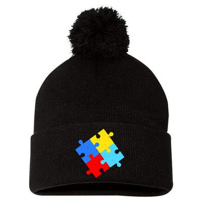 Vintage Autism Puzzle Pom Pom 12in Knit Beanie