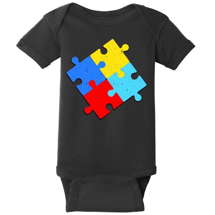 Vintage Autism Puzzle Baby Bodysuit