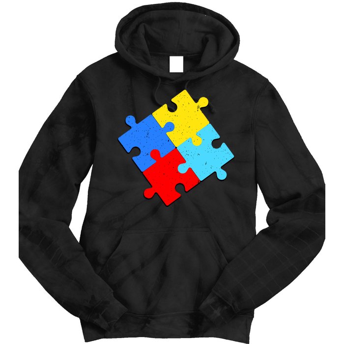 Vintage Autism Puzzle Tie Dye Hoodie