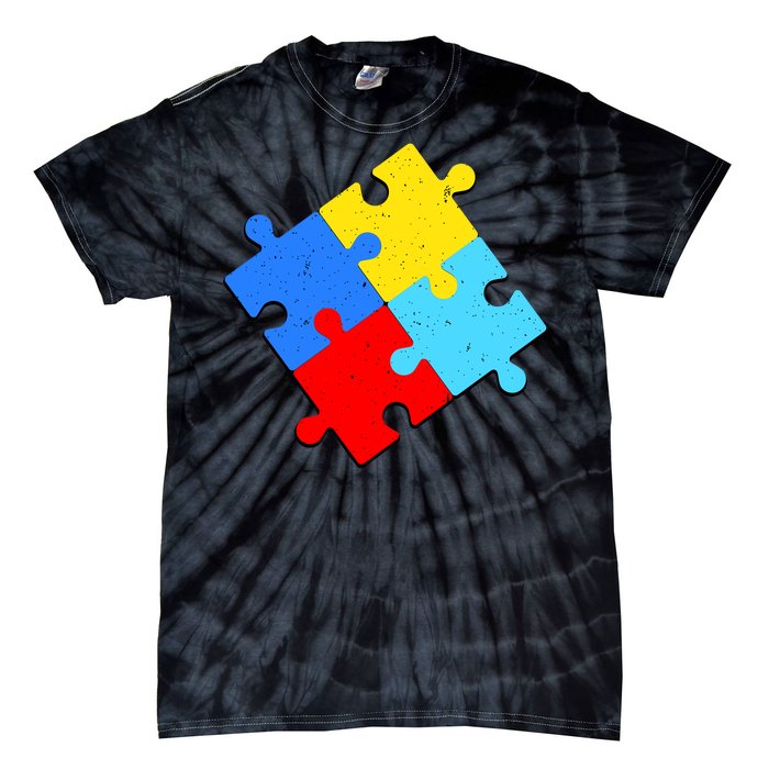 Vintage Autism Puzzle Tie-Dye T-Shirt