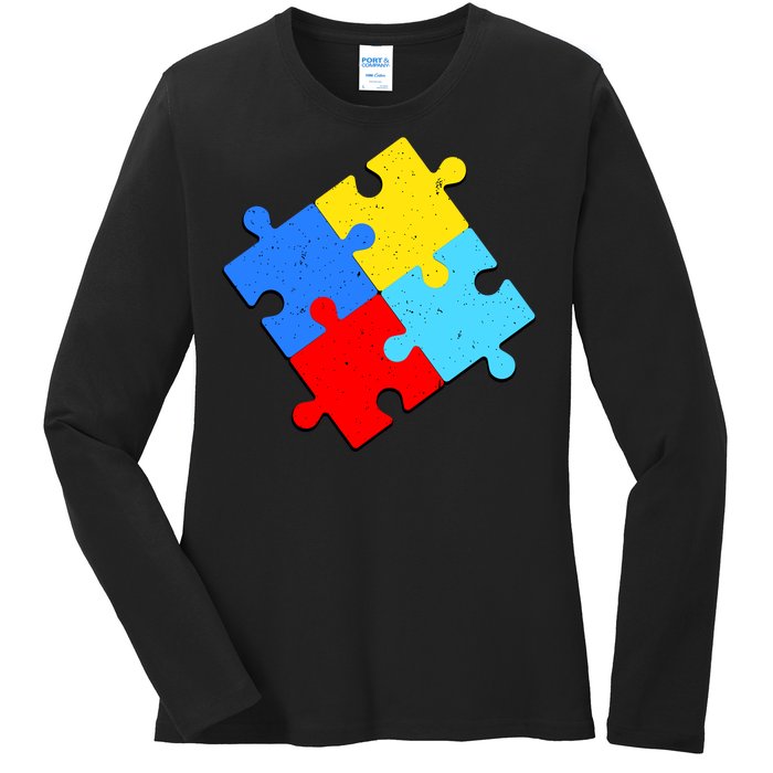 Vintage Autism Puzzle Ladies Long Sleeve Shirt