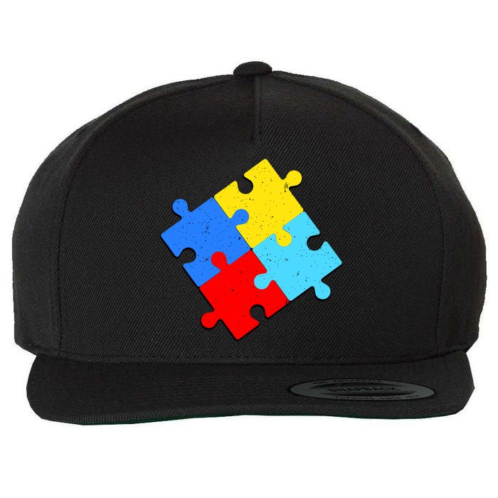 Vintage Autism Puzzle Wool Snapback Cap