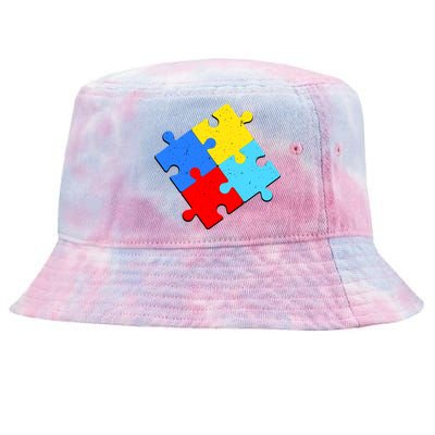 Vintage Autism Puzzle Tie-Dyed Bucket Hat