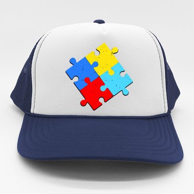 Vintage Autism Puzzle Trucker Hat