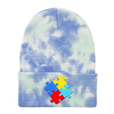 Vintage Autism Puzzle Tie Dye 12in Knit Beanie