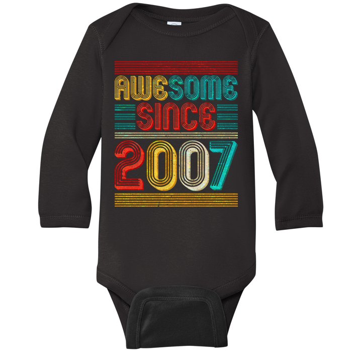 Vintage Awesome Since 2007 Happy 12th Birthday Baby Long Sleeve Bodysuit