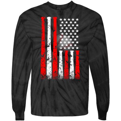 Vintage Baseball Flag Tie-Dye Long Sleeve Shirt