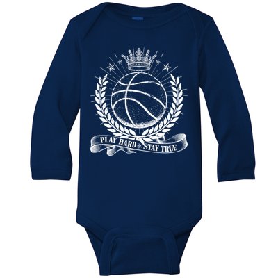 Vintage Basketball Stay True Play Hard Baby Long Sleeve Bodysuit