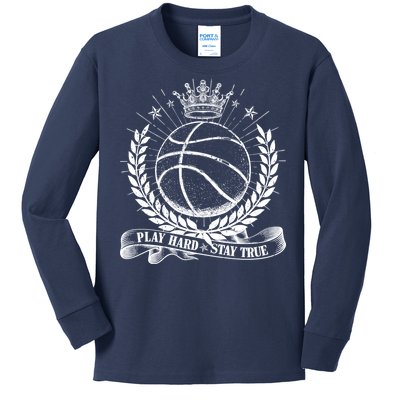 Vintage Basketball Stay True Play Hard Kids Long Sleeve Shirt