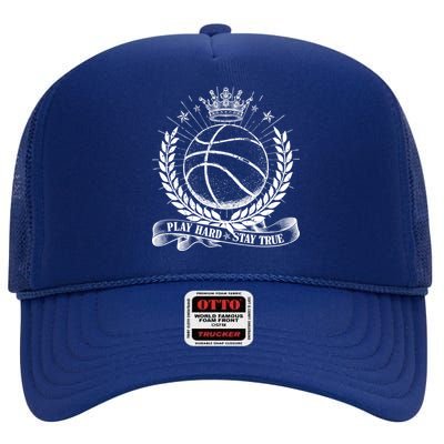 Vintage Basketball Stay True Play Hard High Crown Mesh Back Trucker Hat