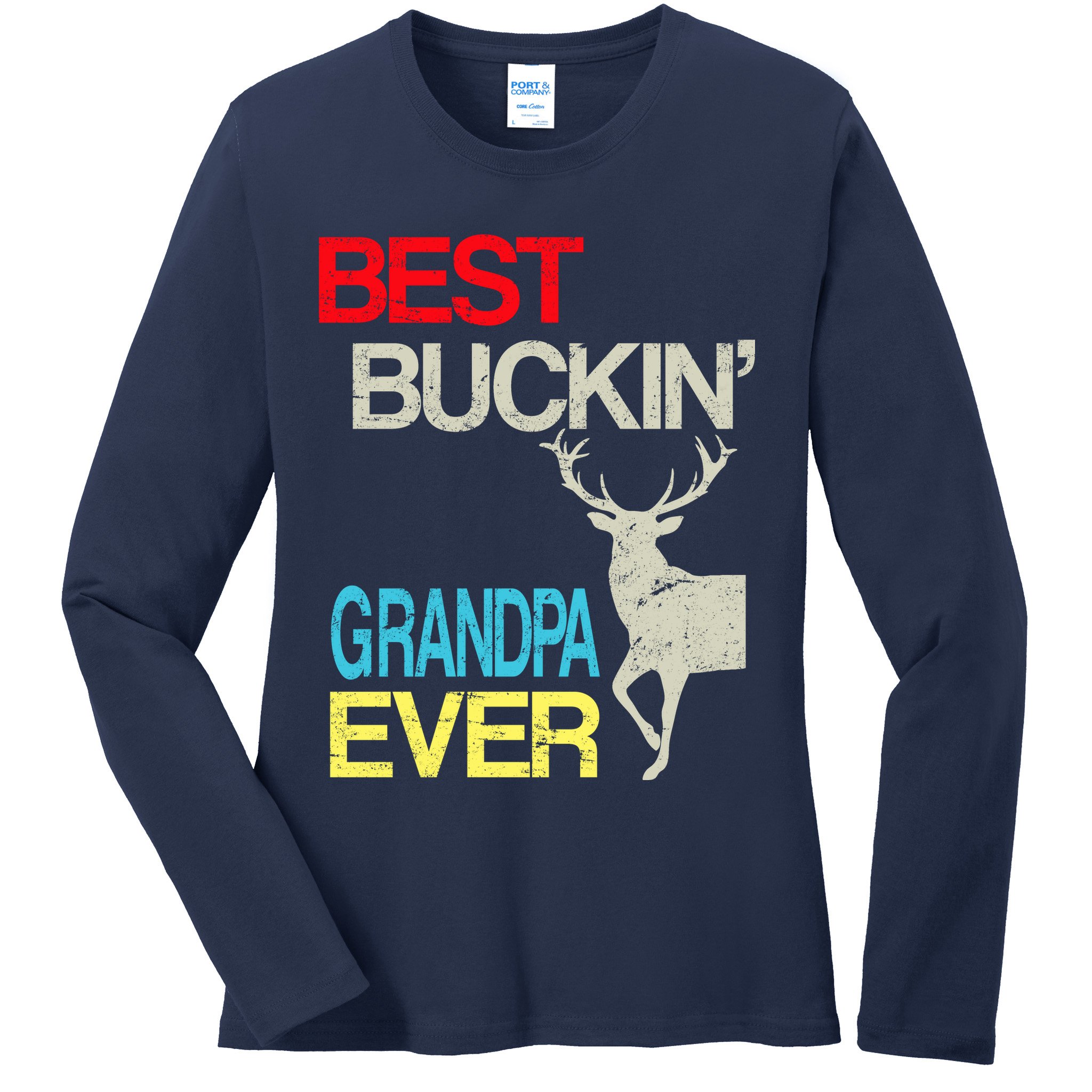 Vintage Best Buckin Grandpa Hunting Ladies Long Sleeve Shirt