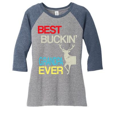 Vintage Best Buckin Grandpa Hunting Women's Tri-Blend 3/4-Sleeve Raglan Shirt