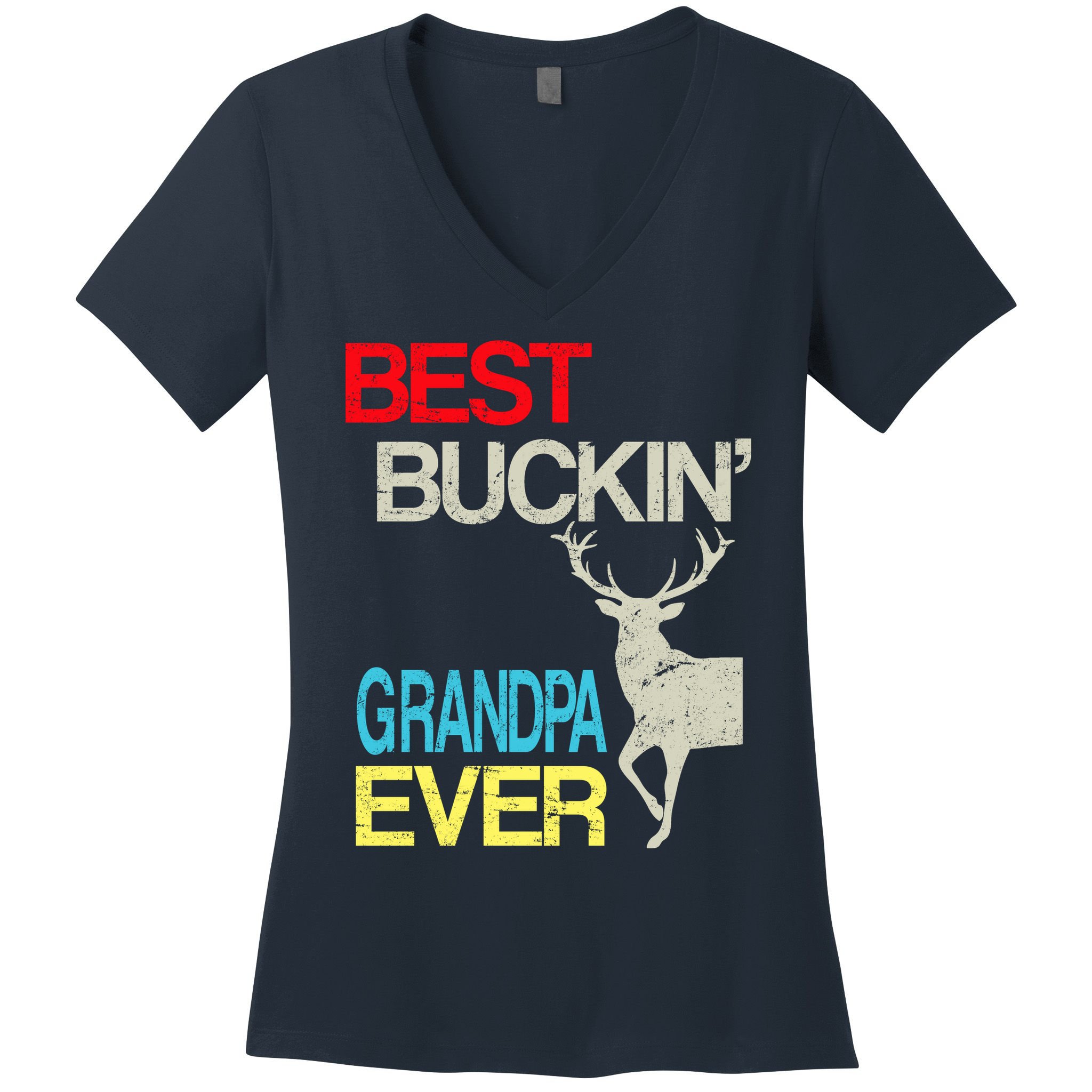 Vintage Best Buckin Grandpa Hunting Women's V-Neck T-Shirt