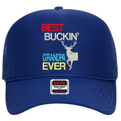 Vintage Best Buckin Grandpa Hunting High Crown Mesh Back Trucker Hat