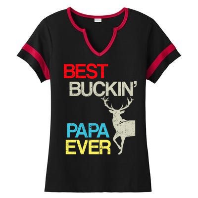 Vintage Best Buckin Papa Hunting Ladies Halftime Notch Neck Tee