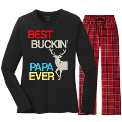 Vintage Best Buckin Papa Hunting Women's Long Sleeve Flannel Pajama Set 