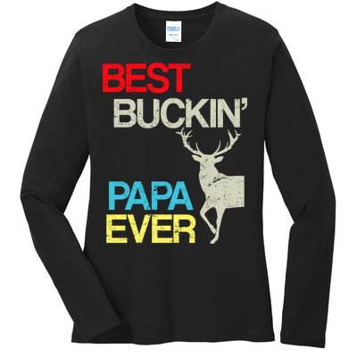 Vintage Best Buckin Papa Hunting Ladies Long Sleeve Shirt