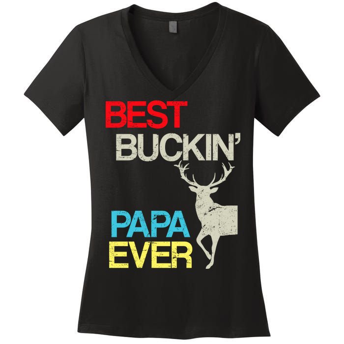 Vintage Best Buckin Papa Hunting Women's V-Neck T-Shirt