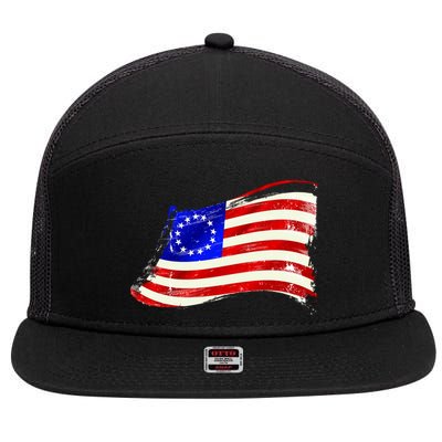 Vintage Betsy Ross 4th Of July American Waving Flag 7 Panel Mesh Trucker Snapback Hat