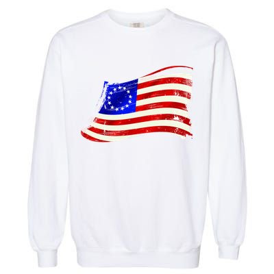 Vintage Betsy Ross 4th Of July American Waving Flag Garment-Dyed Sweatshirt