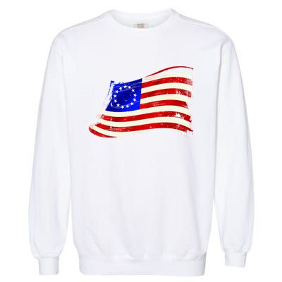 Vintage Betsy Ross 4th Of July American Waving Flag Garment-Dyed Sweatshirt