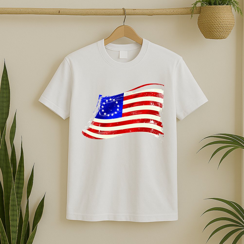 Vintage Betsy Ross 4th Of July American Waving Flag T-Shirt