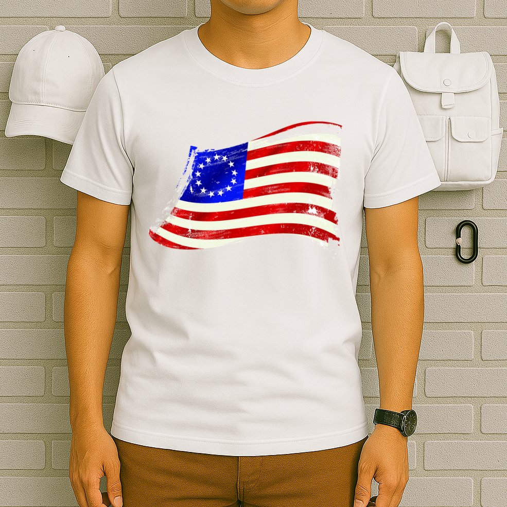 Vintage Betsy Ross 4th Of July American Waving Flag T-Shirt