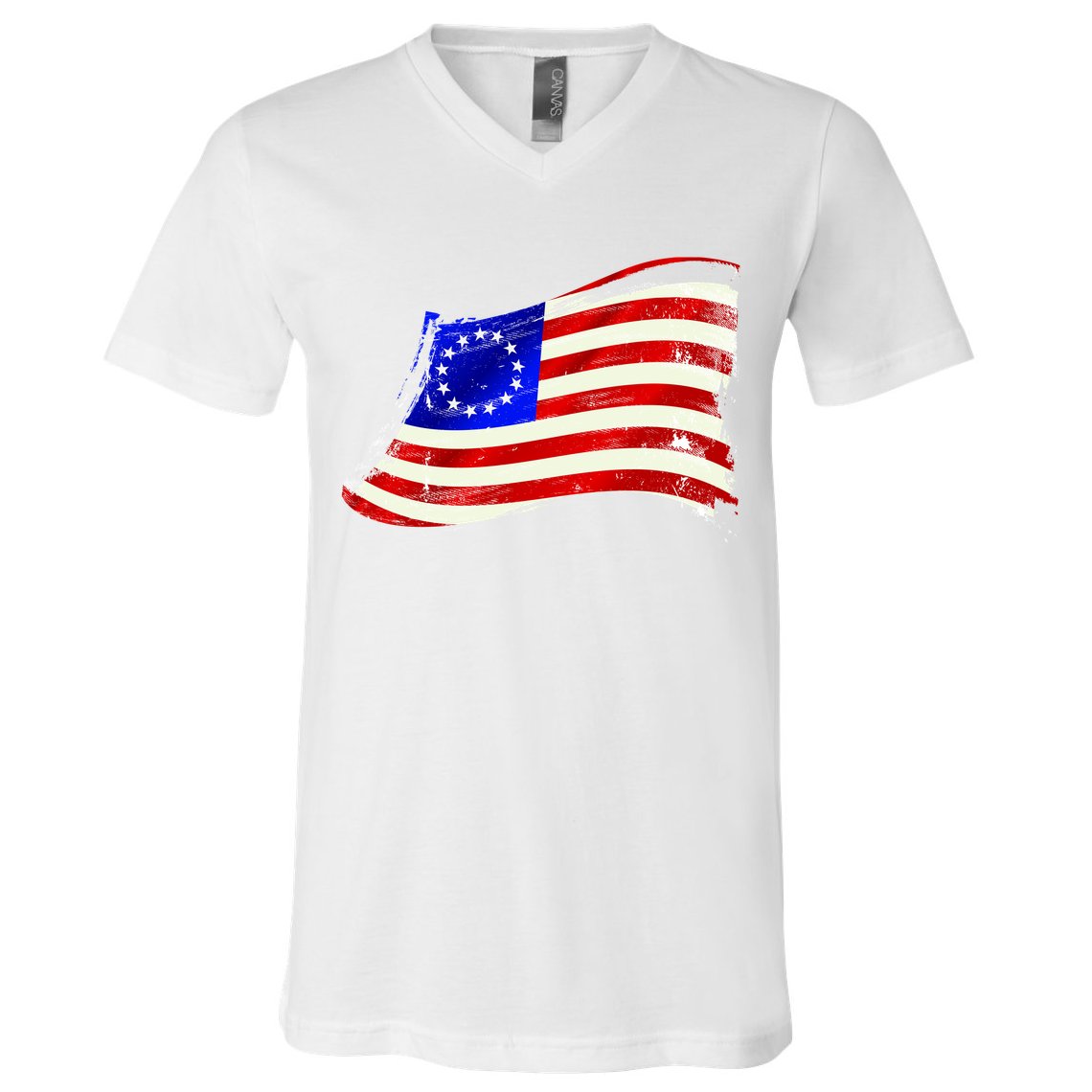 Vintage Betsy Ross 4th Of July American Waving Flag V-Neck T-Shirt