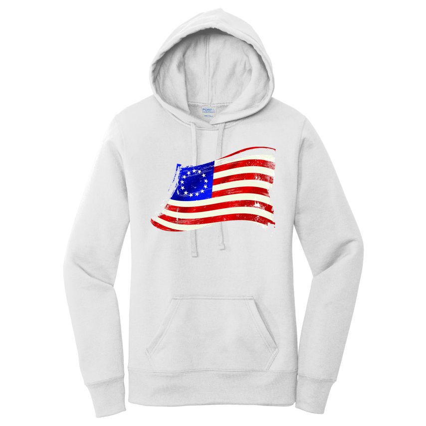 Vintage Betsy Ross 4th Of July American Waving Flag Women's Pullover Hoodie