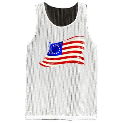 Vintage Betsy Ross 4th Of July American Waving Flag Mesh Reversible Basketball Jersey Tank