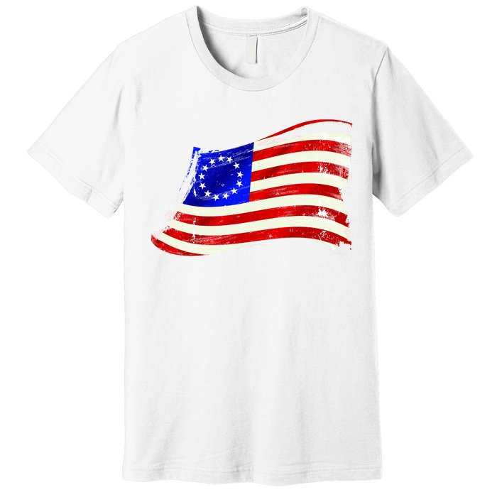 Vintage Betsy Ross 4th Of July American Waving Flag Premium T-Shirt