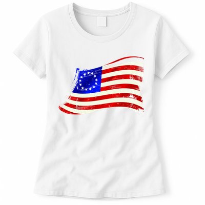 Vintage Betsy Ross 4th Of July American Waving Flag Womens T-Shirt