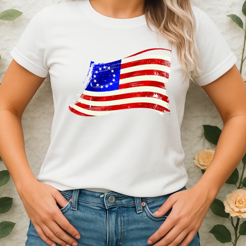 Vintage Betsy Ross 4th Of July American Waving Flag Womens T-Shirt