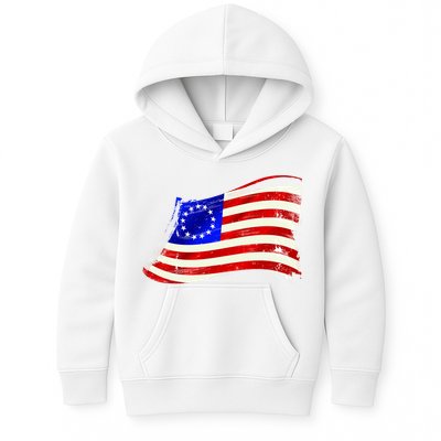 Vintage Betsy Ross 4th Of July American Waving Flag Kids Hoodie