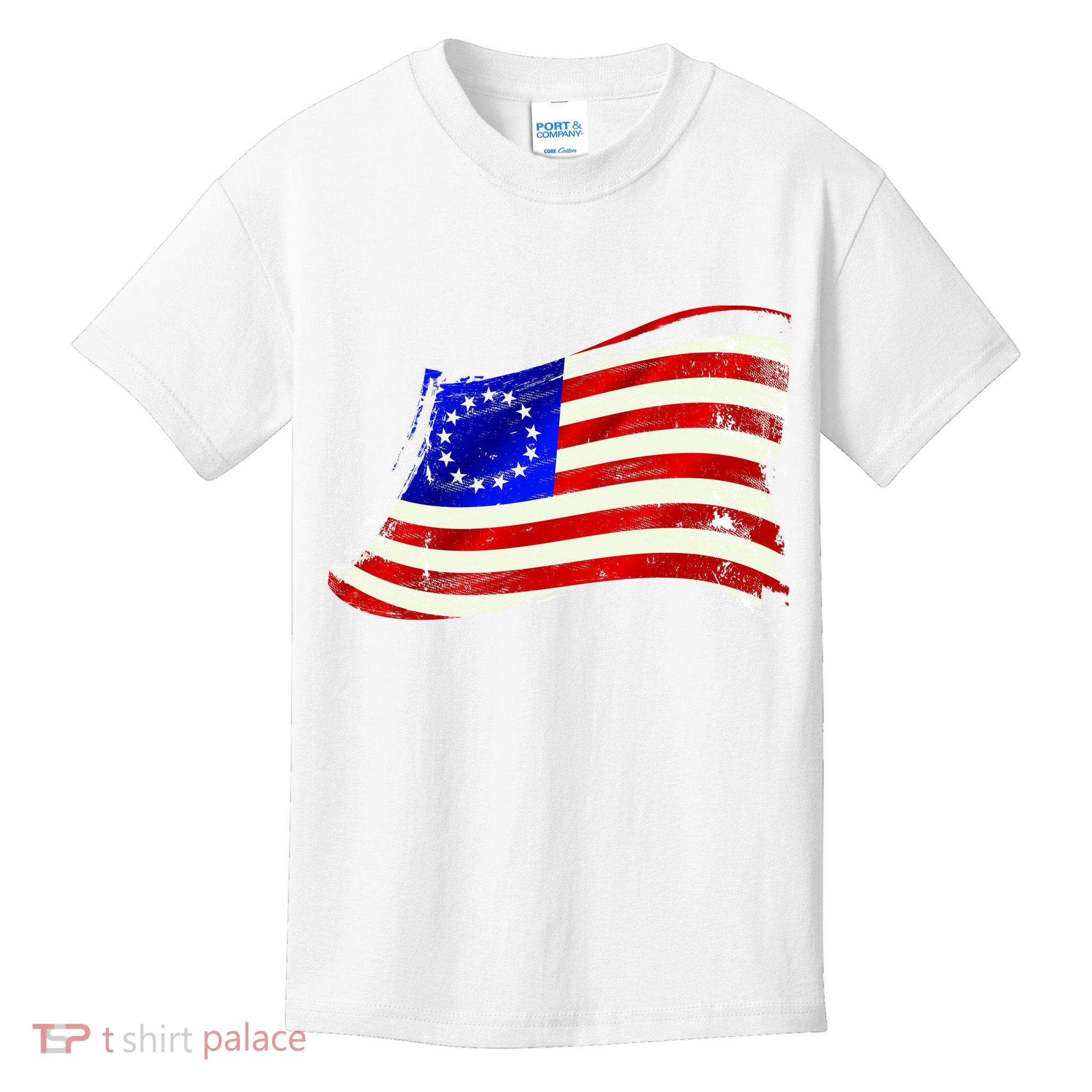 Vintage Betsy Ross 4th Of July American Waving Flag Kids T-Shirt