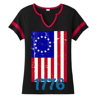 Vintage Betsy Ross American Flag Ladies Halftime Notch Neck Tee