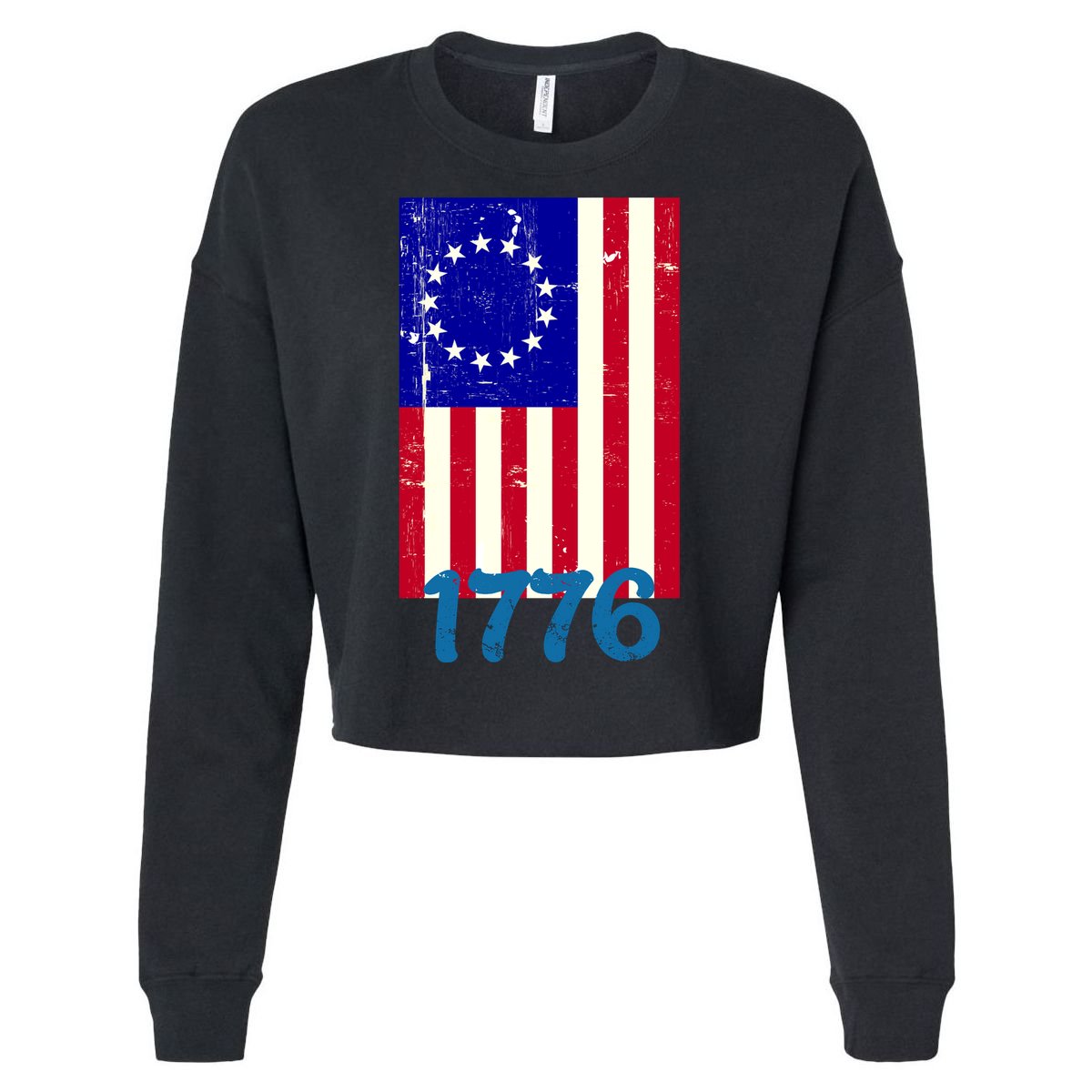 Vintage Betsy Ross American Flag Cropped Pullover Crew