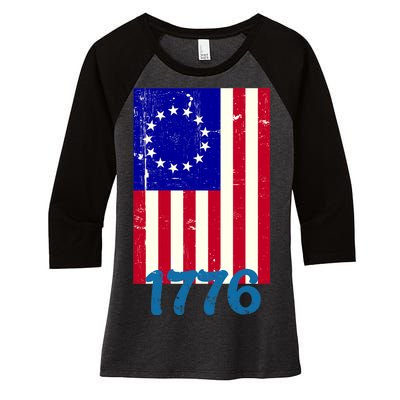 Vintage Betsy Ross American Flag Women's Tri-Blend 3/4-Sleeve Raglan Shirt