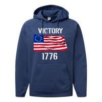 Vintage Betsy Ross American Flag 1776 Performance Fleece Hoodie