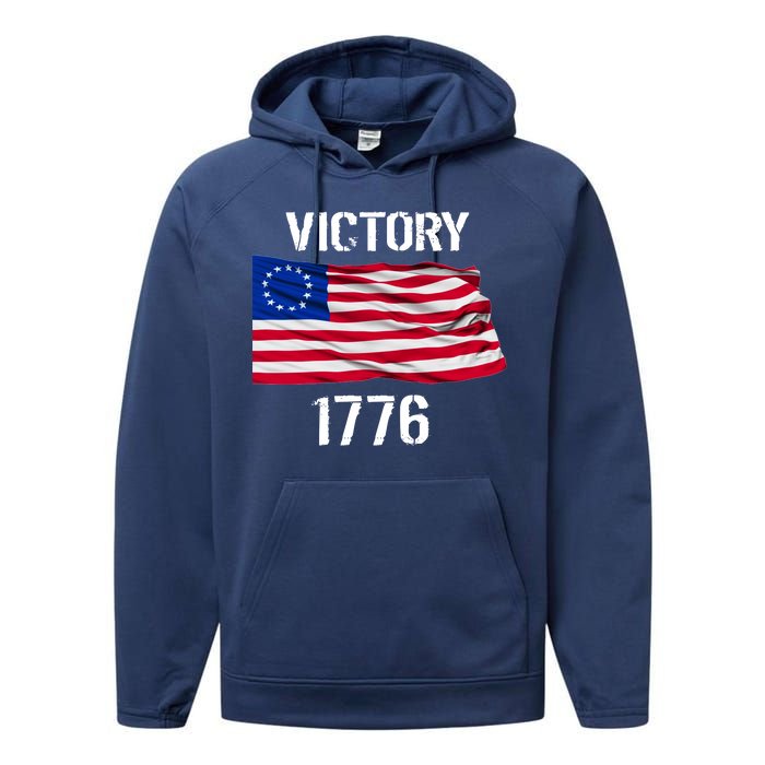 Vintage Betsy Ross American Flag 1776 Performance Fleece Hoodie