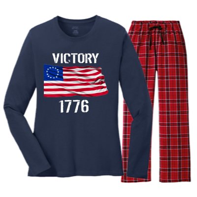 Vintage Betsy Ross American Flag 1776 Women's Long Sleeve Flannel Pajama Set 