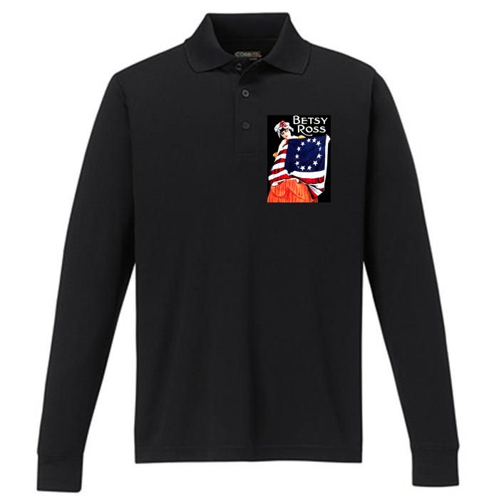 Vintage Betsy Ross American Flag 1776 Art Performance Long Sleeve Polo