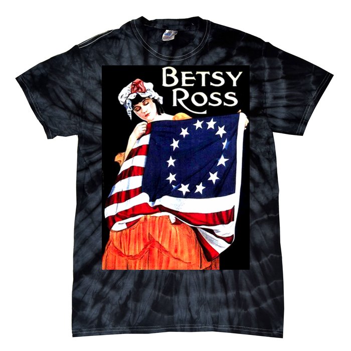 Vintage Betsy Ross American Flag 1776 Art Tie-Dye T-Shirt