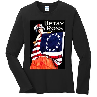 Vintage Betsy Ross American Flag 1776 Art Ladies Long Sleeve Shirt