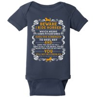 Vintage Beware I Ride Horses Baby Bodysuit