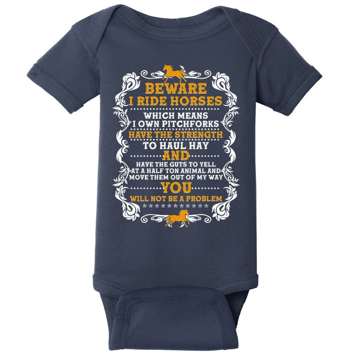 Vintage Beware I Ride Horses Baby Bodysuit