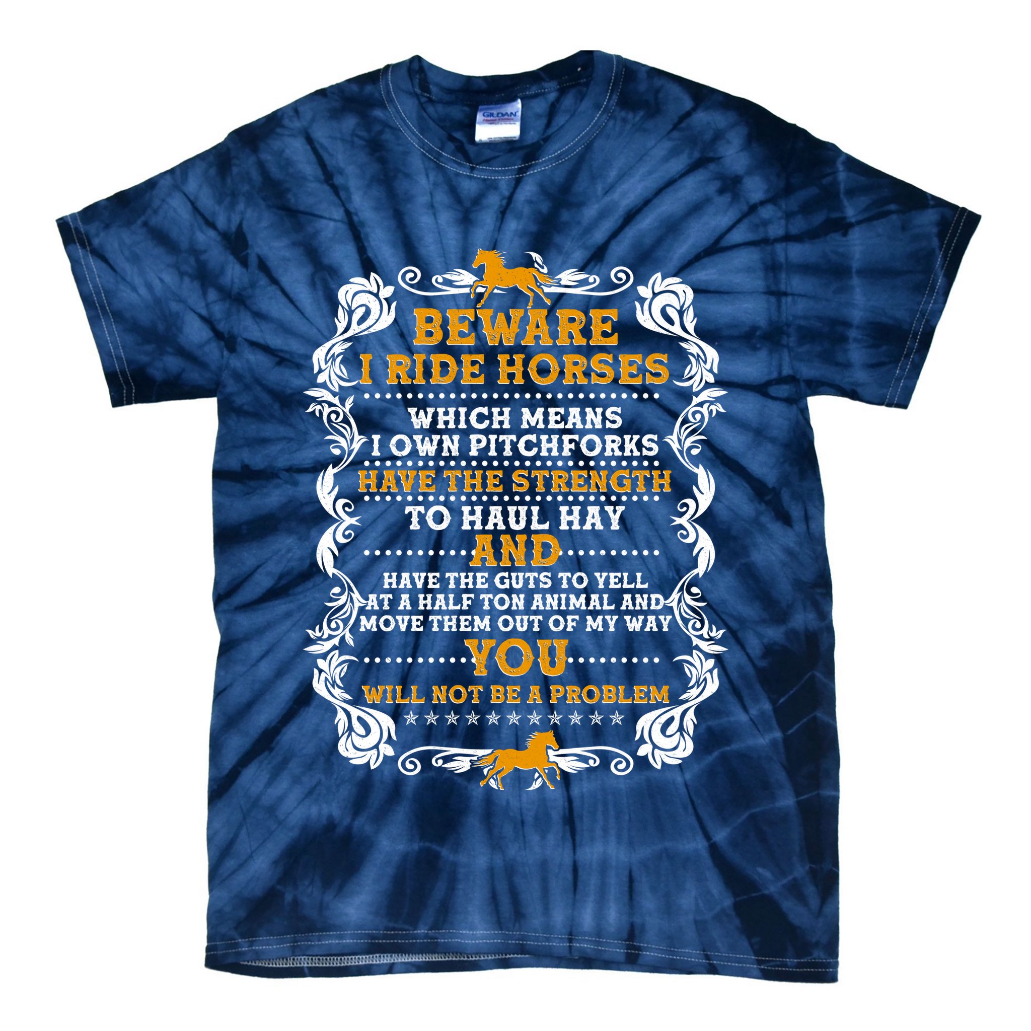 Vintage Beware I Ride Horses Tie-Dye T-Shirt