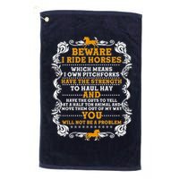 Vintage Beware I Ride Horses Golf Towel
