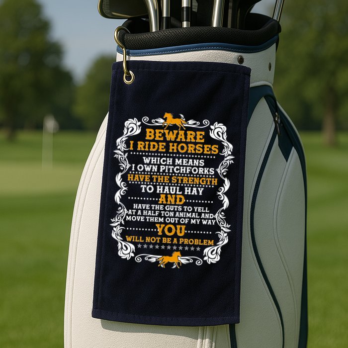 Vintage Beware I Ride Horses Golf Towel